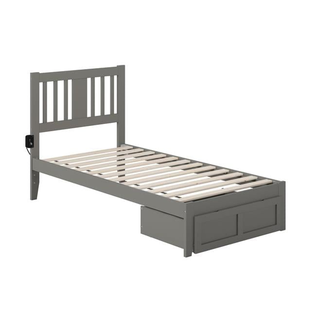 Tahoe Classic Grey Twin Bed with Storage Drawers and Mission Headboard