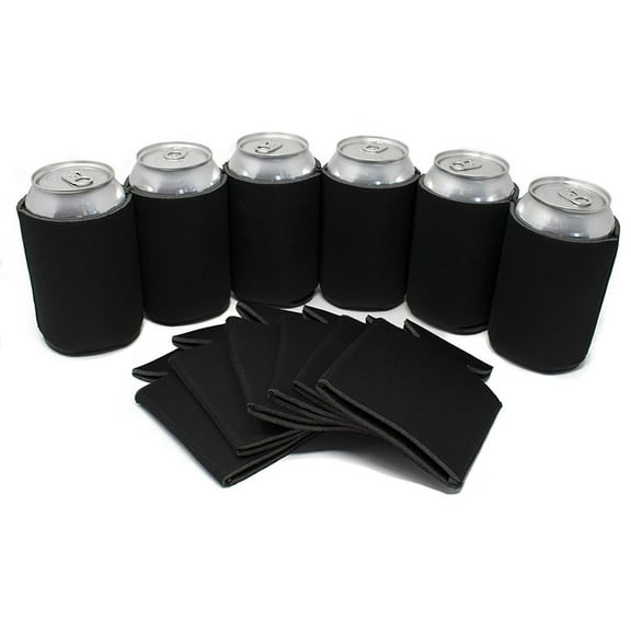 TahoeBay 12 Blank Beer Can Coolers, Plain Bulk Collapsible Soda Cover Coolies, DIY Personalized Sublimation Sleeves for Weddings, Bachelorette Parties, Funny HTV Party Favors (Black, 12)