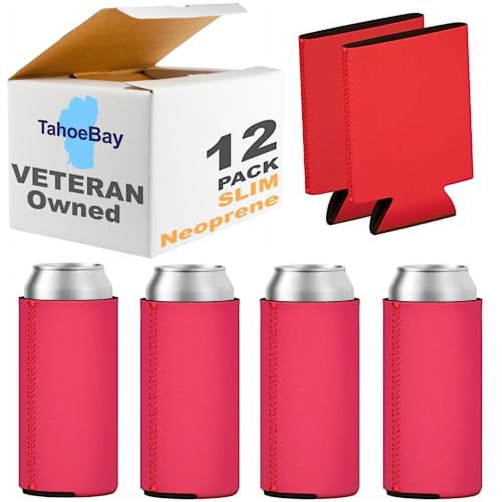 TahoeBay Slim Can Coolers (12-Pack) Blank Neoprene Beer Sleeves (Red