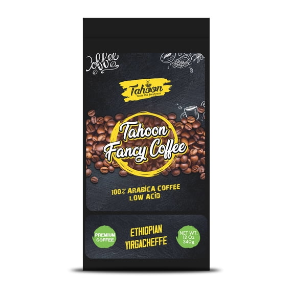 Tahoon – Ethiopian Yirgacheffe Fancy Coffee 00% Arabica Coffee Whole Beans Medium Roast Low Acid Naturally Caffeinated 12 oz.