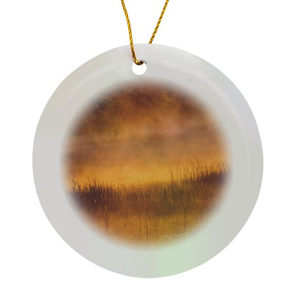 3drose, Tahquamenon River at Sunrise, Paradise, Michigan, Upper Peninsula., Circle Porcelain Ornament