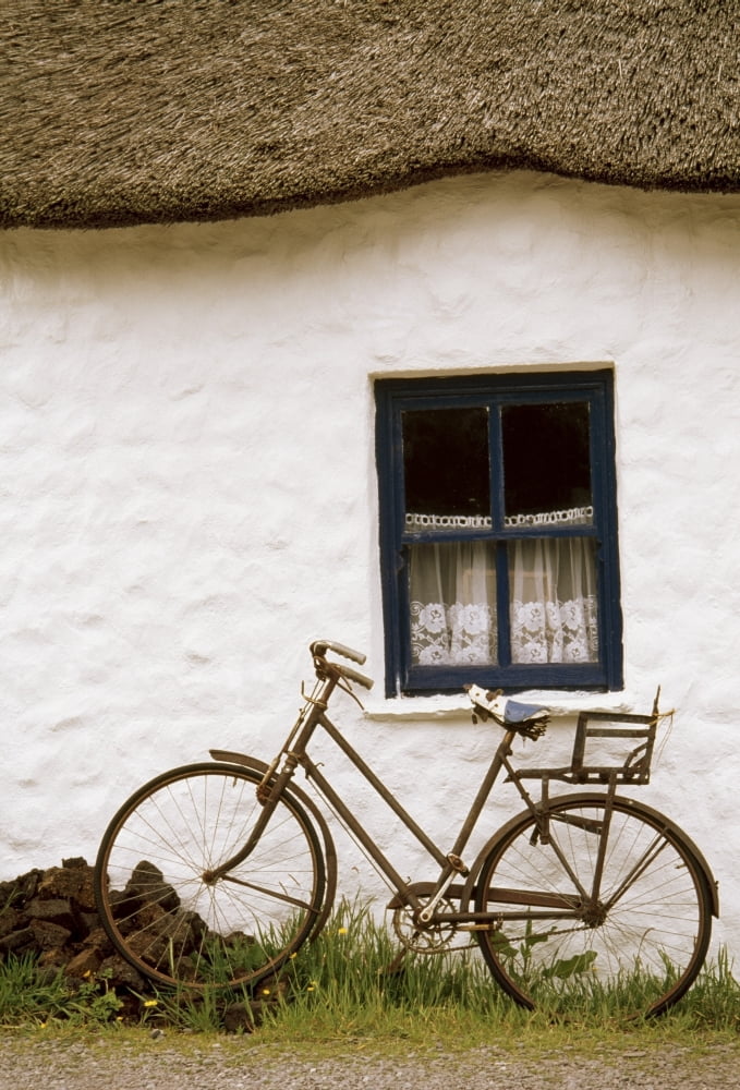 Tahtched Cottage And Bike Canvas Art - Richard Cummins Design Pics (24 x 36)