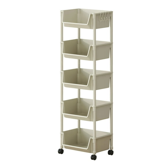 Tahtuvzn School 5 Tier Storage Rack for Living Room Kitchen, Plastic, White, 11.42x7.28x46.46in