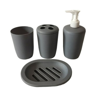 Tahtuvzn Bath 4Pcs Bathroom Accessory Set with Soap Dispenser Pump Toothbrush Holders Tumbler and,Gray