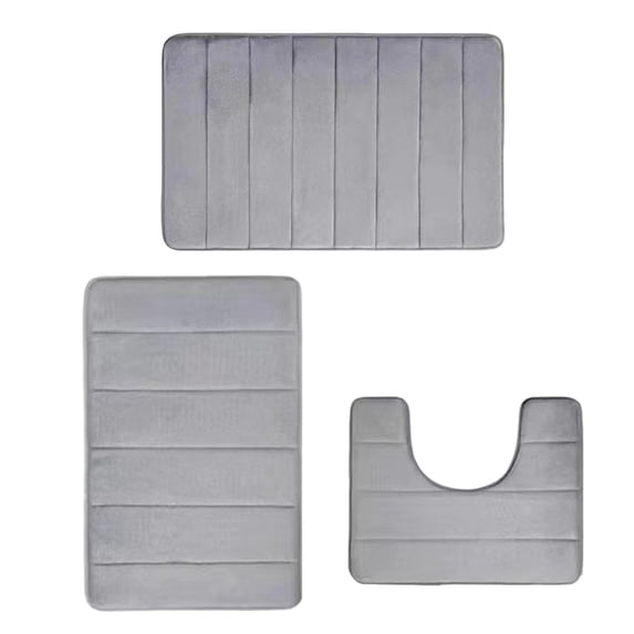 Bwiyojiz Bath Foam Mat Set Bathroom Rugs for 3pcs Toilet Mats Soft Comfortable Water Absorption Non Slip Thick Machine Washable Easier to Dry,Gray