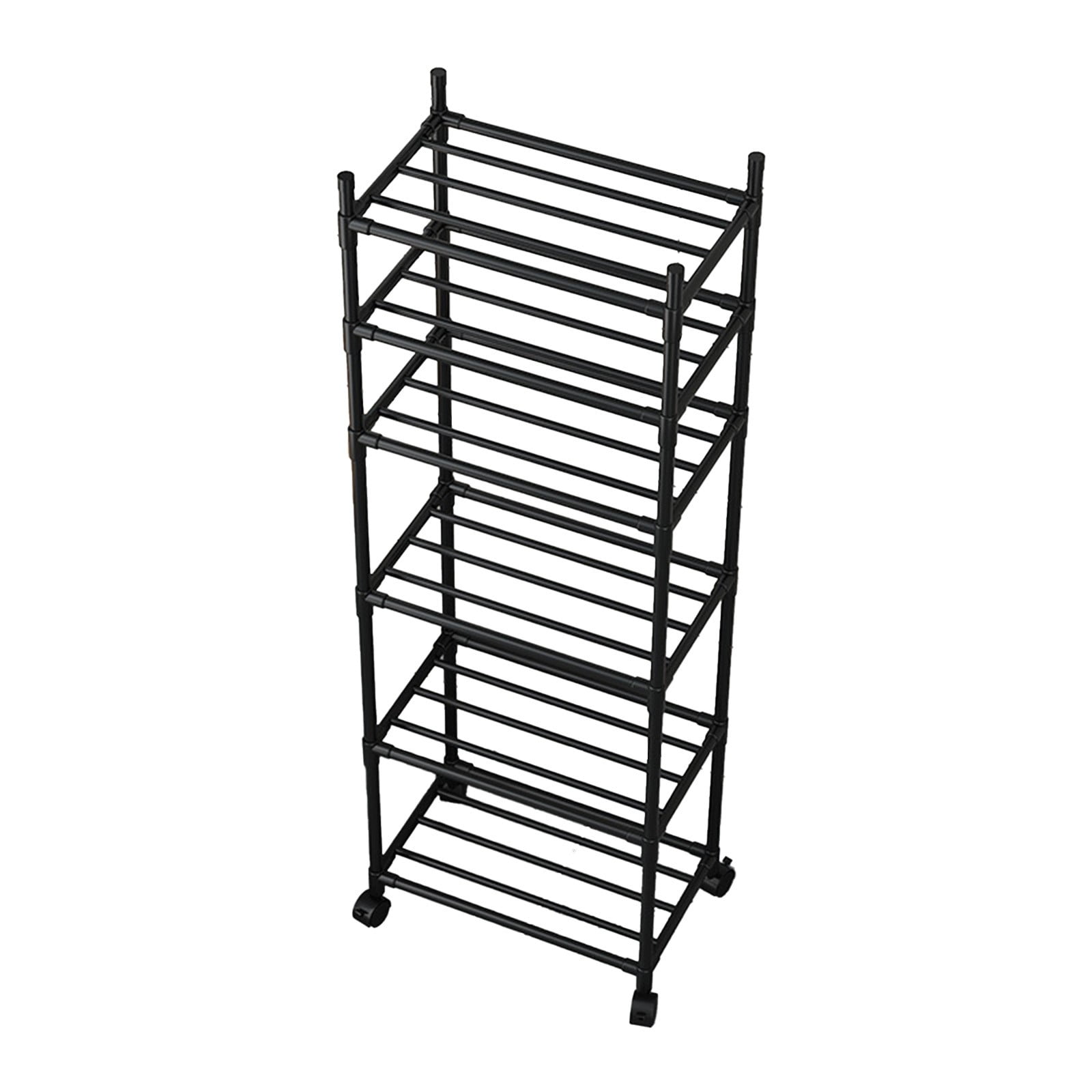 Tahtuvzn School Bathroom Storage Trolley Home Shelf Book Toy Organiser, Plastic, Black, 66.9x15.7x12.6in