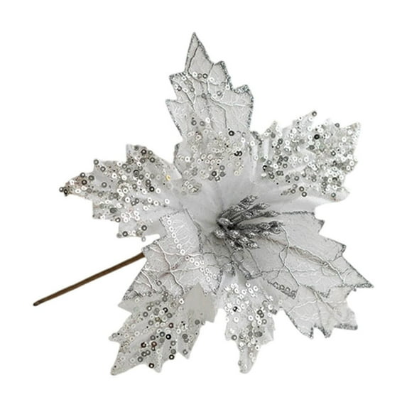 Bwiyojiz Christmas Decor Glitter with Stems Tree Decoration Flower Wreath Year Holiday Gift, Gifts for Family, Gray