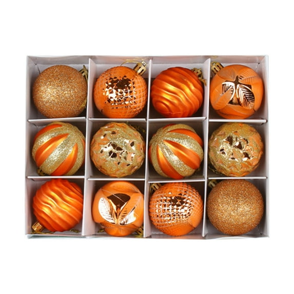 Bwiyojiz Christmas Decorations Count 12pcs Balls Shaped Boxed Tree Hanging Decoration Dress up Accessories, Gifts for Women, Orange