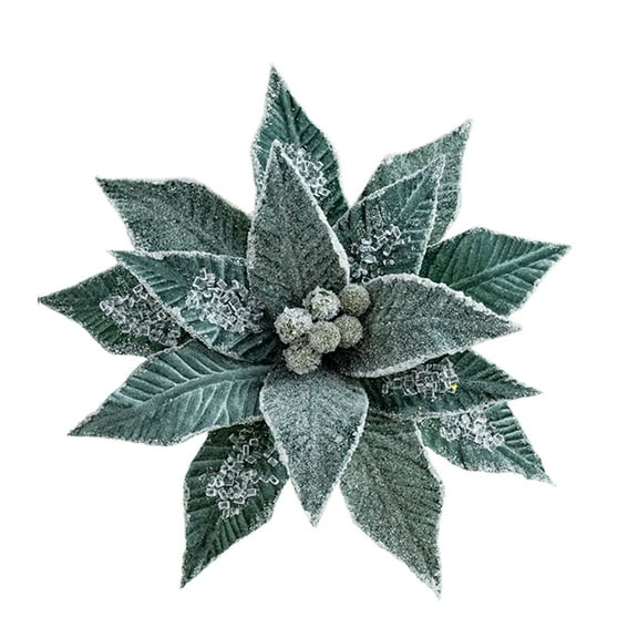 Bwiyojiz Christmas Decorations Home Decor Cloth Decoration Holiday Products Red Velvet Flowers with Green Ice Crystal Artificial DIY Accessories for Tree, Gifts for Friend, Green