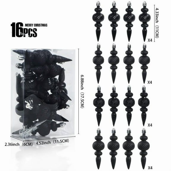 Bwiyojiz Christmas Decorations Home Decor Count 16pcs Hanging Ornaments Green 4in Finial Drop Ornament, Gifts for Women, Black