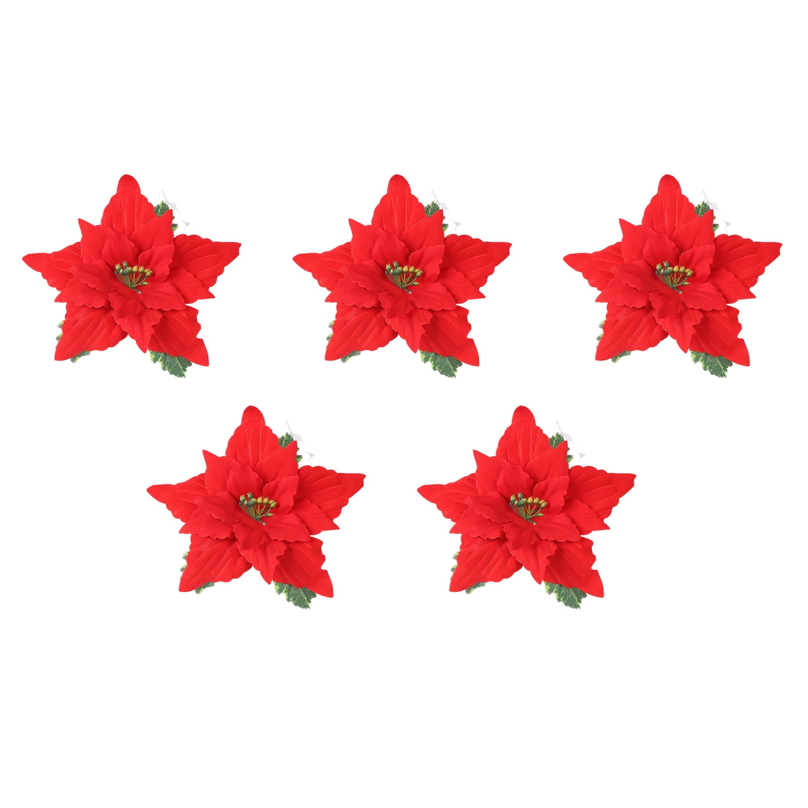 Bwiyojiz Christmas Decorations Home Decor Count 5pcs Decoration Holiday Products Flannel 5-fork Bouquet Simulation Flower Poinsettia Ornament, Gifts for Family, Red