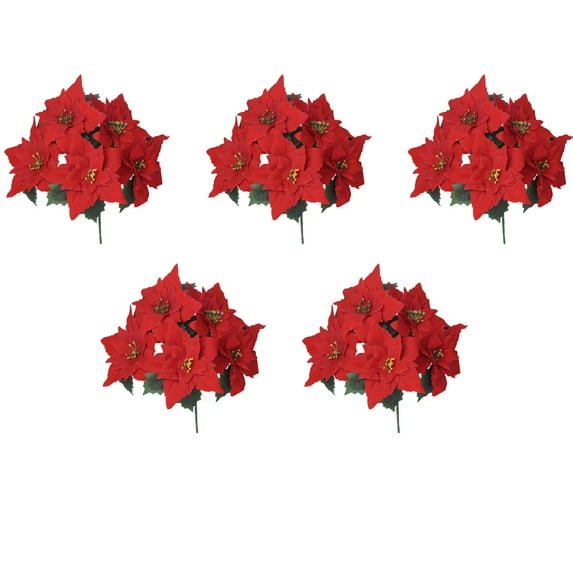 Tahtuvzn Christmas Decorations Home Decor Count 5pcs Decoration Holiday Products Flannel 5-fork Bouquet Simulation Flower Poinsettia Ornament, Gifts for Sisters, Red