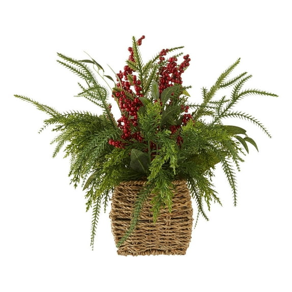 Bwiyojiz Christmas Decorations Home Decor Decoration Supplies Winter Flower Basket Tabletop with Berries Green and Red, Christmas Gifts