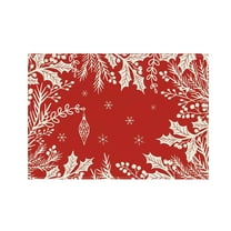 Bwiyojiz Christmas Decorations Linen Placemat Washable Stain-counteractive Insulation Table Mat Red Print Decoration Holiday, Gifts for Women, Red