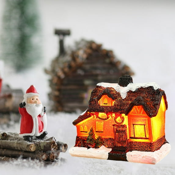 Bwiyojiz Christmas Decorations Winter Village Houses Set LED Lighted DIY Figurines Miniature Resin Ornament Kits Cedar Bare Branch Tree Street Lamp, Gifts for Mom, Brown