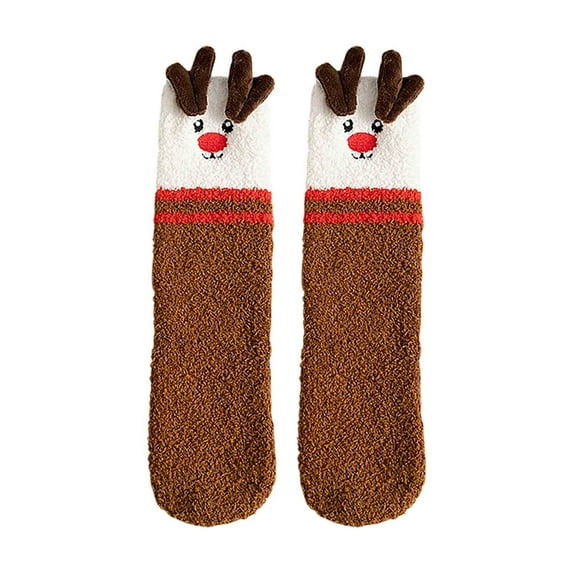 Tahtuvzn School Christmas Stockings Decorations Indoor Socks Mid-tube Thickened Fleece Casual Solid Color Home Socks