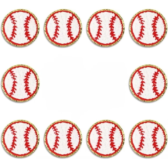 Tahtuvzn Count 10pcs Kitchen Utensils 10 Pack Baseball Patch Sequin Gold Edges Patches Iron and Sew Applique Sports Embroidered Badge for Clothes Hat DIY, Gifts for Yourelf, White