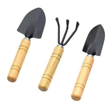 Tahtuvzn Garden Accessories Mini Tool Set, 3pcs Portable Gardening Kit Including Hand Shovel, Transplant Cultivator Rake with Soft Wood Non Slip Handle, Iron H