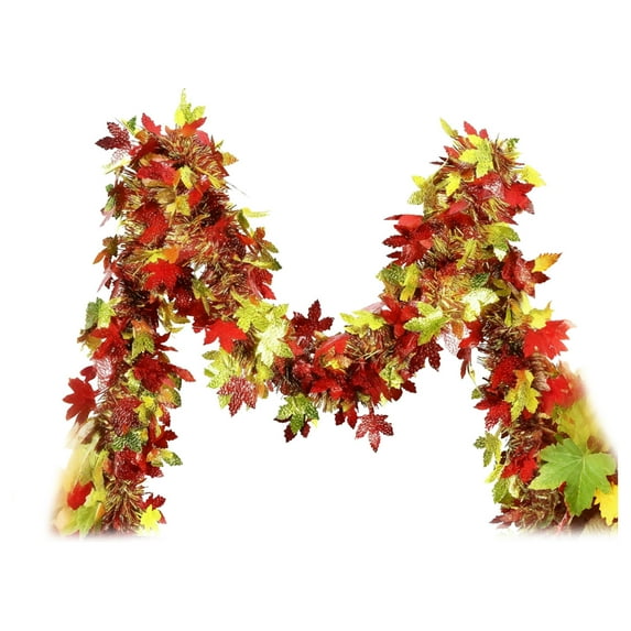 Bwiyojiz Halloween Decor Thanksgiving Harvests Festival Wreath Garland Decorative Rattan Strips Autumns Decorations Maple Leaf for Fall Party Decoration, Home Gifts, Gold