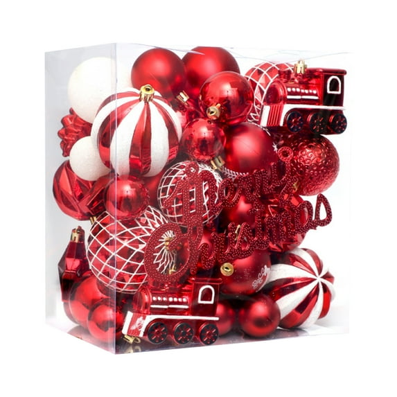 Bwiyojiz Home Decor Count 65pcs Christmas Decorations 65 Balls Set Pendant Tree Decoration, Gifts for Women, Red