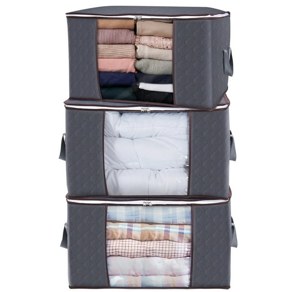 Tahtuvzn Large Capacity Clothes Storage Bag Organizer with Clear Window & Handle, 90L, 3 Pack