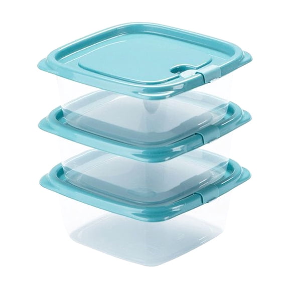 Bwiyojiz Storage & Organization 4.69x4.57x2.28" Count 3pcs Refrigerator Box Set 3 Clear Plastic Boxes with Locking Lids Space Saving Stackable for Leftovers and Snacks 460ml, Blue, Gifts for Mom