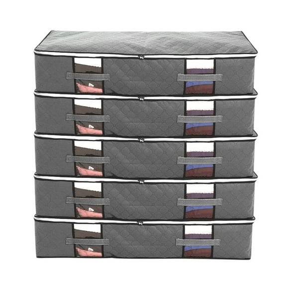 Tahtuvzn Storage & Organization 5-Pack under Bed Storage Bag Organizer Bottom Polyester Fabric with Reinforced Handle Large Cover Quilt Foldable under Bed Storage Bag Breathable Transparent
