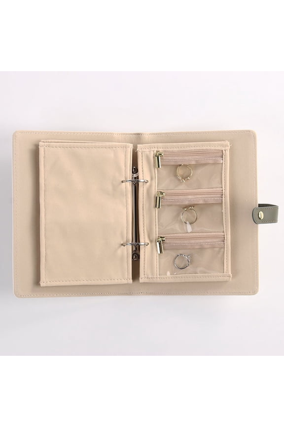 Storage and Organization Leather Portable Jewelry Book Foldable Travel Box Bag Booklet Loose Leaf with Transparent Zipper Velvet