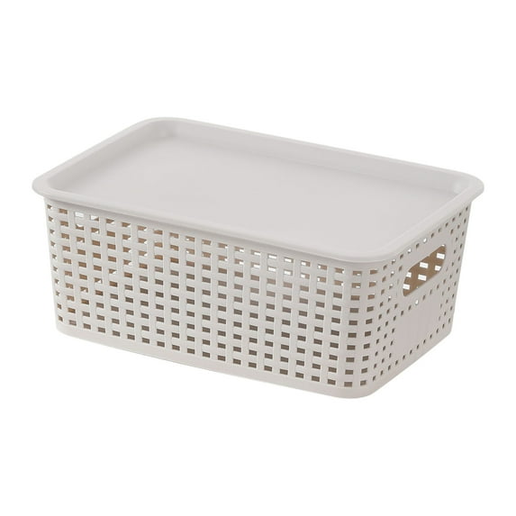 Tahtuvzn Storage & Organization Plastic Hollow Woven Basket with Lid for Toys Books and Sundries Suitable Shelves Drawers Desktops Game Rooms Classroom Offices, White, Gifts for Mom