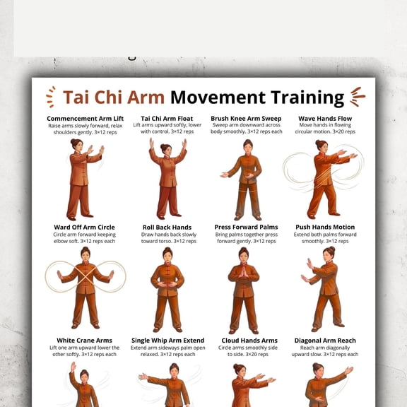 Tai Chi Arm Hand Exercises Upper Body Workout Flow Movement Routine Poster Canvas Wall Art