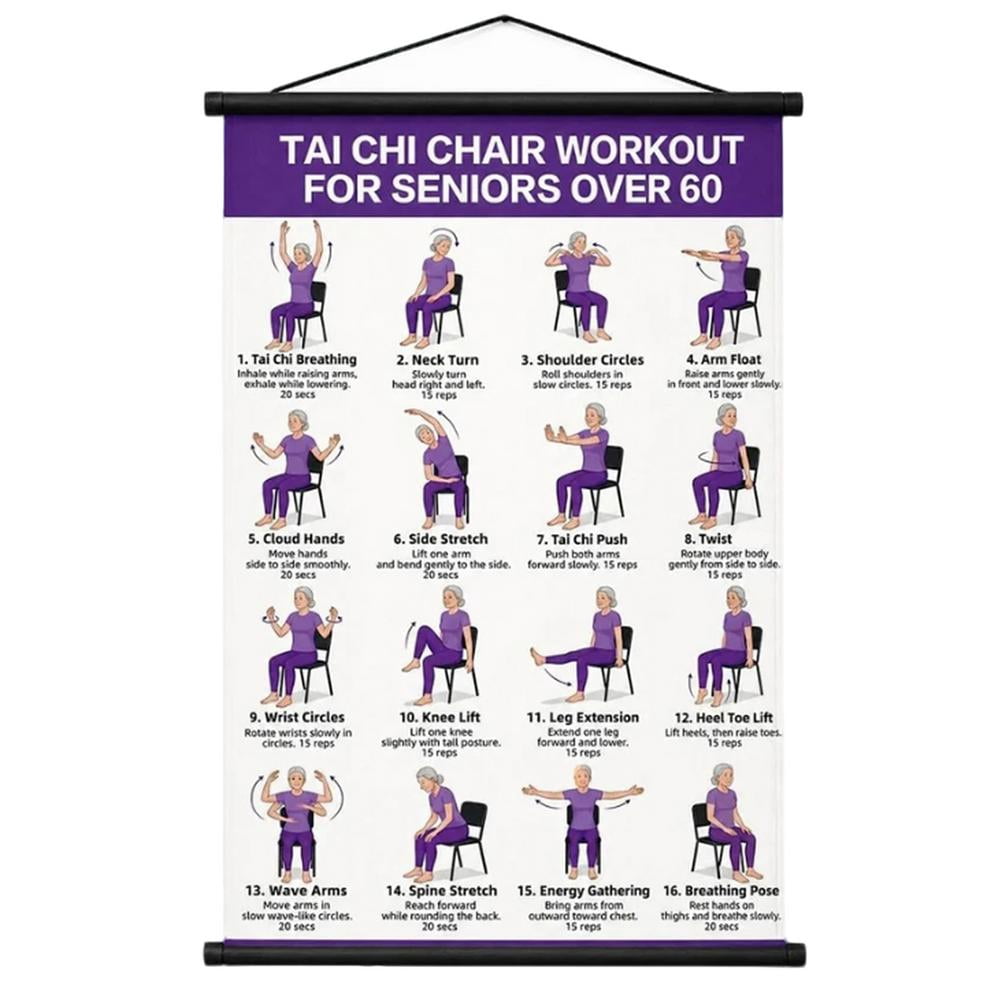 Tai Chi Chair Workout Chart 15.7x9.4in Seated Exercise Poster for