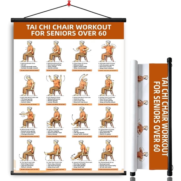 Tai Chi Chair Workout Chart for Seniors, Seated Exercise Hanging Scroll for Beginners