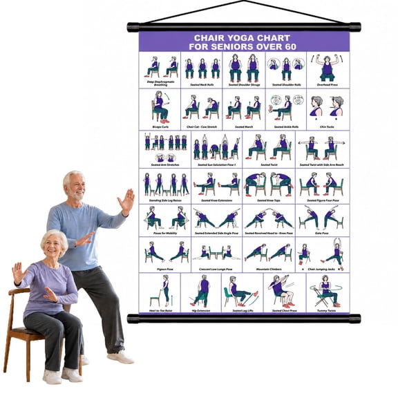 Tai Chi Chair Workout Charts for Seniors, Hanging Scroll Tai Chi Exercise Poster for Stability Practice, Chair Tai Chi Wall Charts with Illustrated Moves for Home, Elder Fitness Room