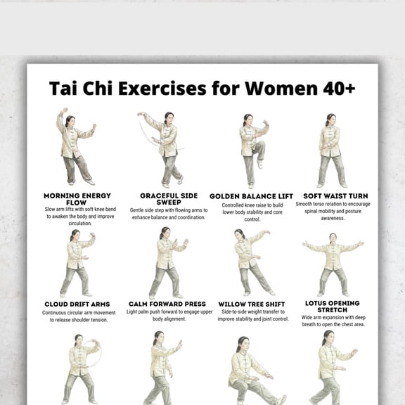 Tai Chi Posters For Women Over 40 Years Old, Balance And Stability Practice Posters, Gentle Home Exercise Posters