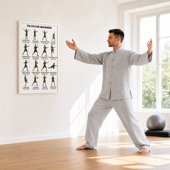Tai Chi Walking Poster, Mindfulness Exercise Guide Chart With Step By Step Practice Instructions, Qigong Workout Wall Art for Home Gym Yoga Studio Seniors Wellness