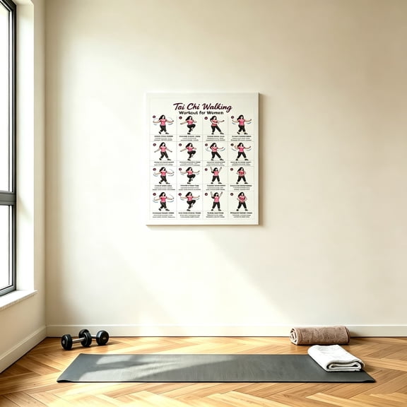 Tai Chi Walking Poster, Women Mindfulness Exercise Chart With Gentle Qigong Routine And Clear Movement Guide, Fitness Wall Art for Home Gym Yoga Studio Senior Wellness