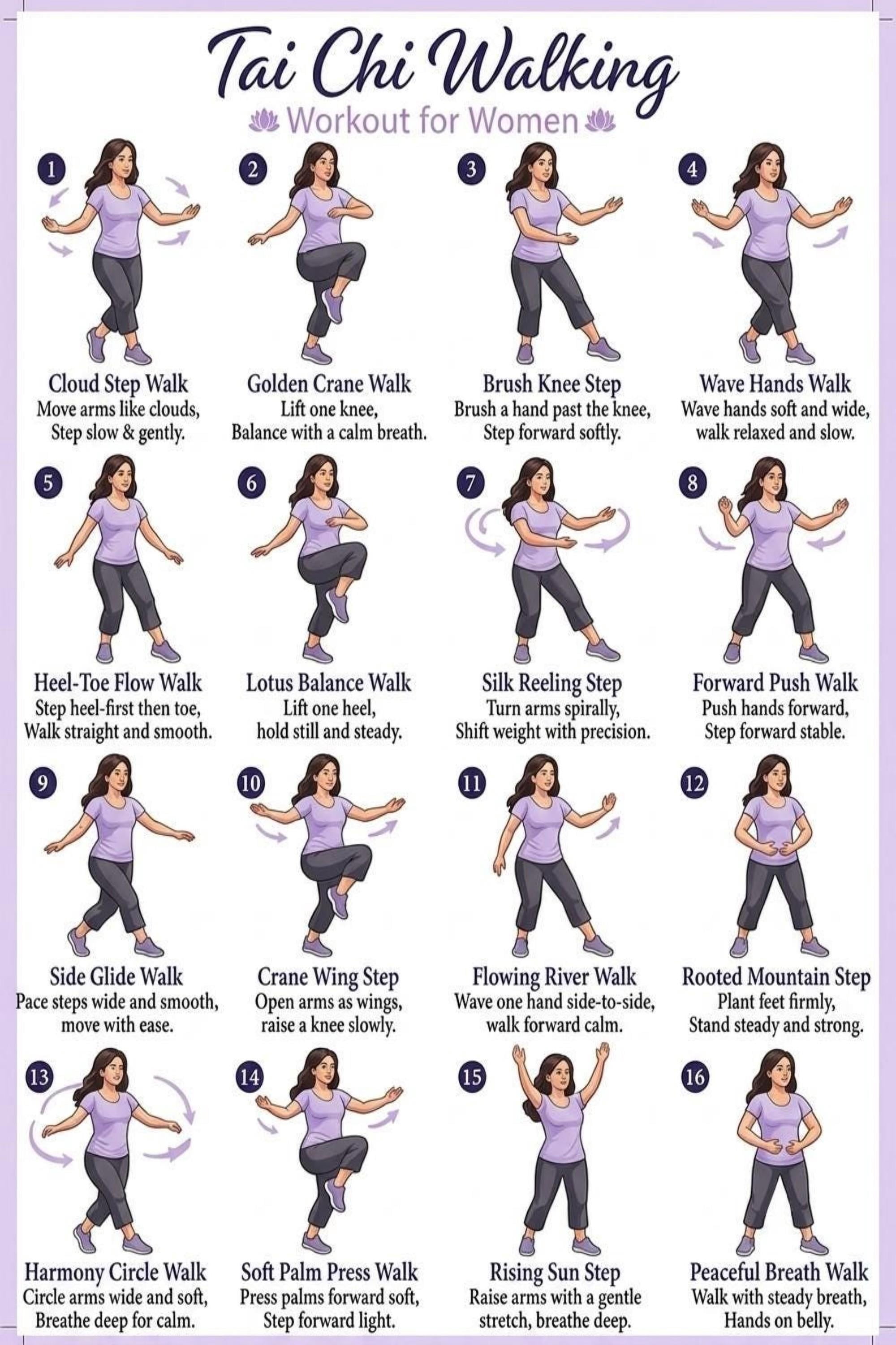 Tai Chi Walking Routine for Women Poster Fitness Chart - Walmart.com