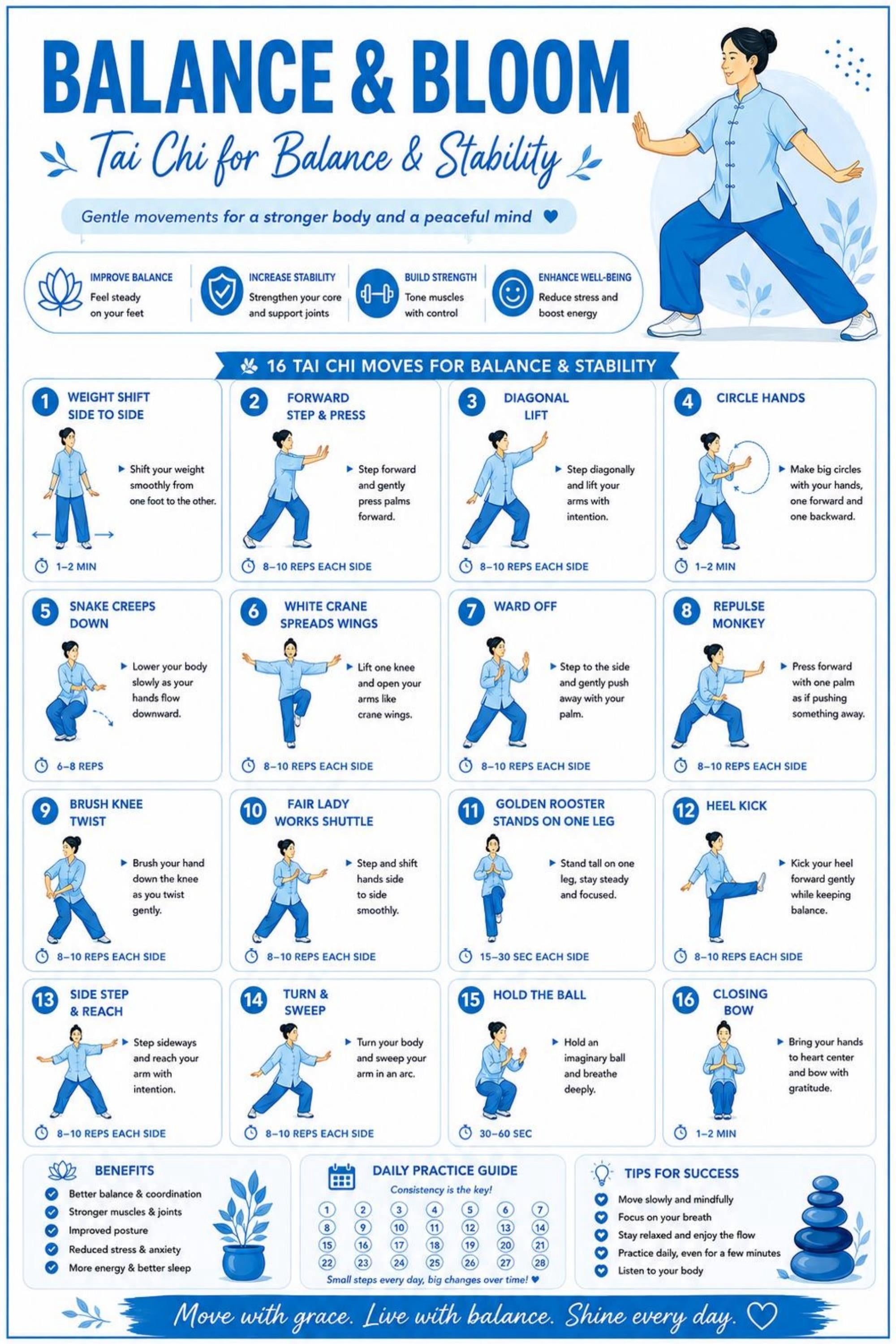 Tai Chi for Balance and Stability Poster Fitness Chart - Walmart.com