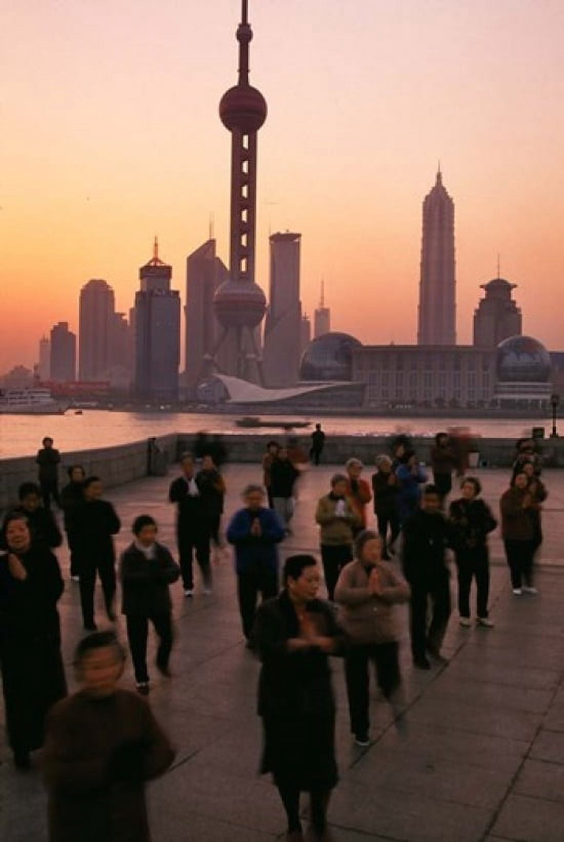 Tai-Chi on the Bund Oriental Pearl TV Tower and High Rises Shanghai China Canvas Art - Keren Su DanitaDelimont (24 x 36)