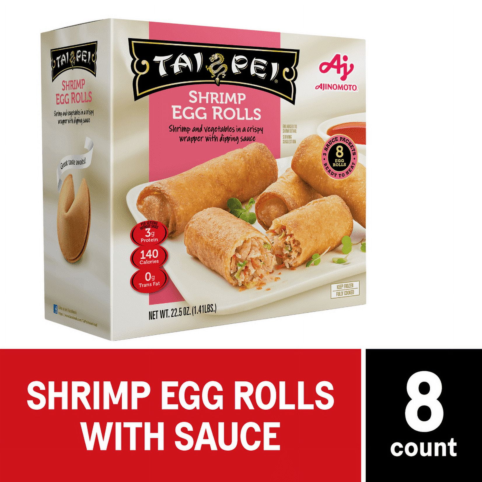 Tai Pei Shrimp Egg Rolls w Sauce Frozen Asian Appetizers 8 Ct, 22.5 oz  Carton 