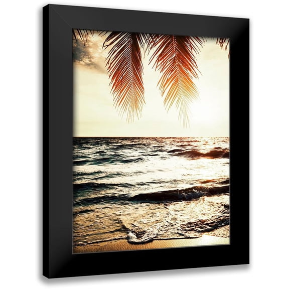 Tai Prints 12x14 Black Modern Framed Museum Art Print Titled - Night Beach