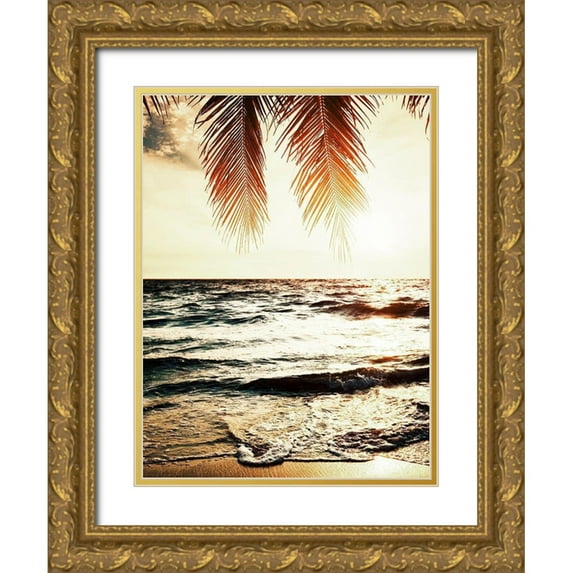 Tai Prints 15x18 Gold Ornate Wood Framed with Double Matting Museum Art Print Titled - Night Beach