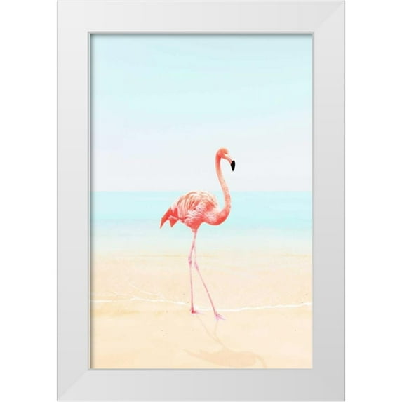 Tai Prints 23x32 White Modern Wood Framed Museum Art Print Titled - Flamingo on the Beach II