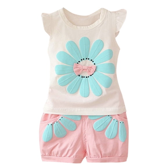 Taiaojing Toddler Kids Baby Girl Cartoon Outfits T Shirt/Short Set, 2-pcs, 12-18 Months, Pink