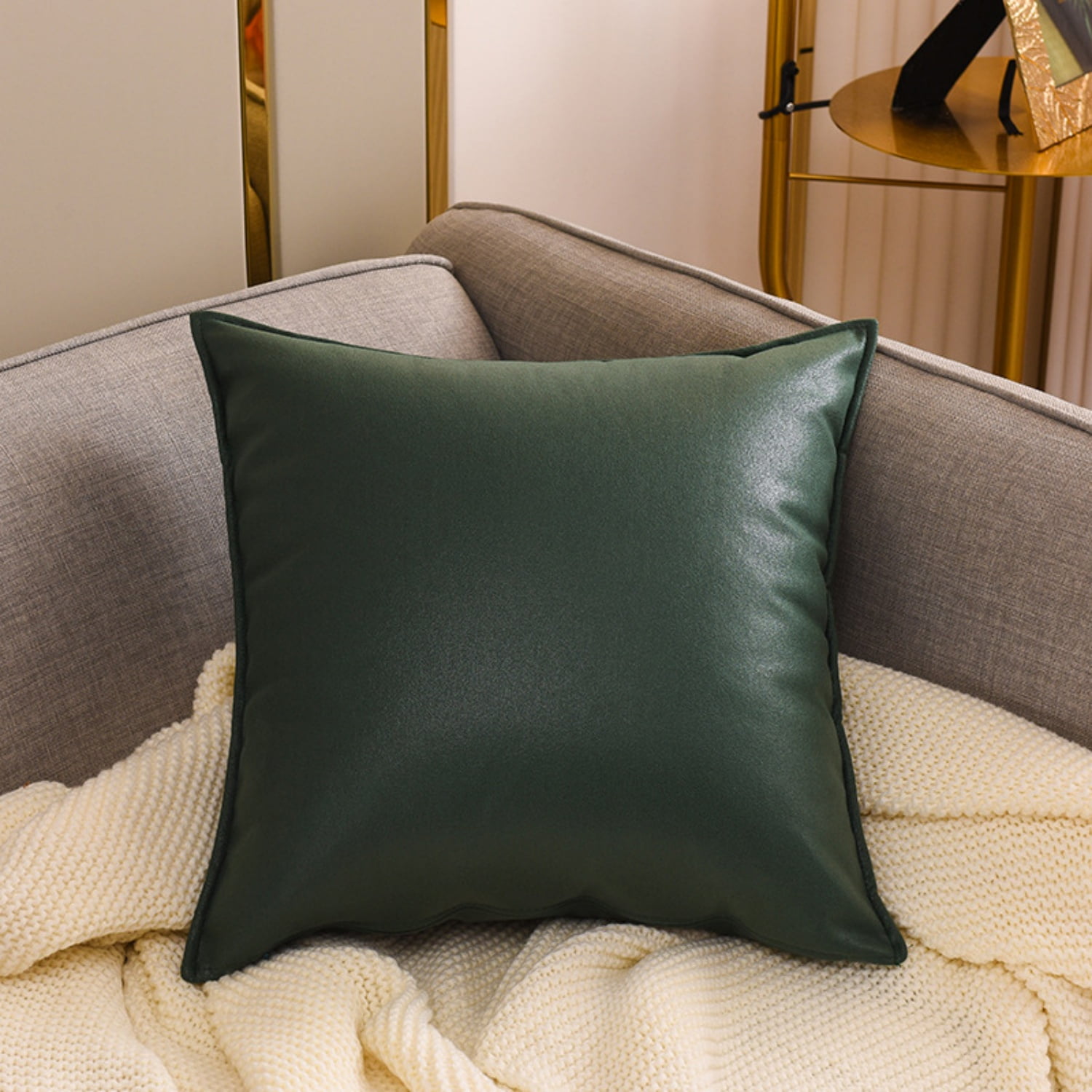 Taibuwu Faux Leather Throw Pillow Covers 18 X 18 Inches - Leather Pilow Covers Pack of 2, Solid Dyed Leather Pillowcases for Couch Bed Sofa Garden Home Decorative