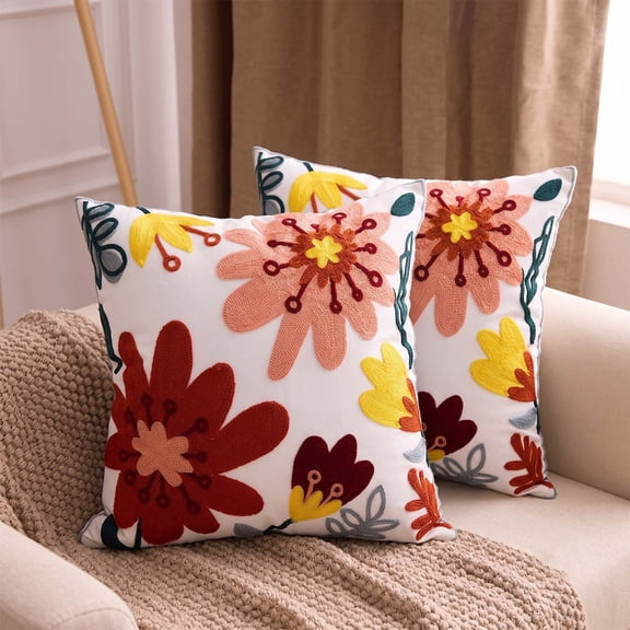 Taibuwu Luxury Embroidered Throw Pillow Decorative Pillow, Square Accent Pillow Cushion for Sofa, Couch, Bed, Living Room & Bedroom, 18"x18", [Color/2-Pack]