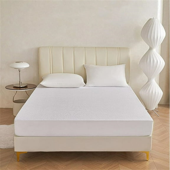 Taibuwu Microfiber Terry Cloth Fitted Sheet Queen Size Waterproof with Elastic All Around Fits Mattress Protector Cover 18 Inch Deep Pocket Fitted Bed Sheet Only