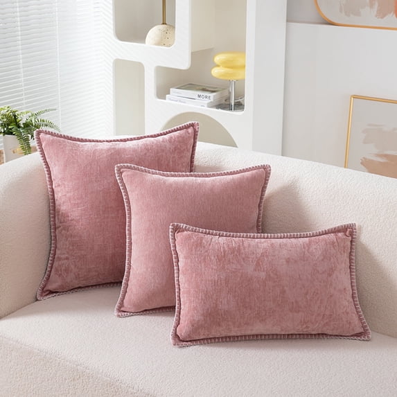 Taibuwu Pack of 2 Couch Throw Pillow Covers 20x20 Inch Sage Green Farmhouse Decorative Pillow Covers with Stitched Edge Soft Chenille Solid Dyed Spring Pillow Covers for Sofa Bed Living Room