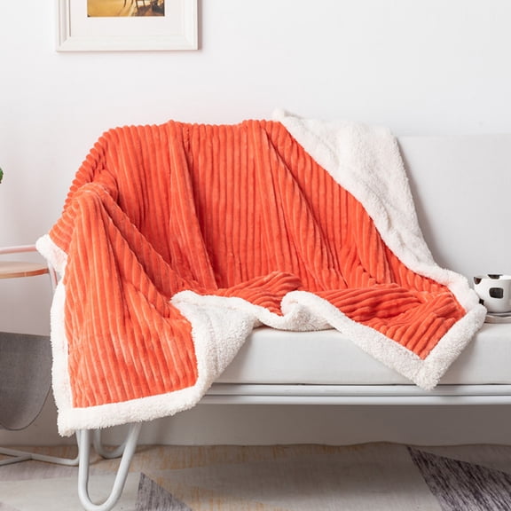 Taibuwu Winter Thickened Double Layer Striped Lamb Wool Blanket Warm Soft Blanket Office Nap Air Conditioning Blanket (50''x63'')