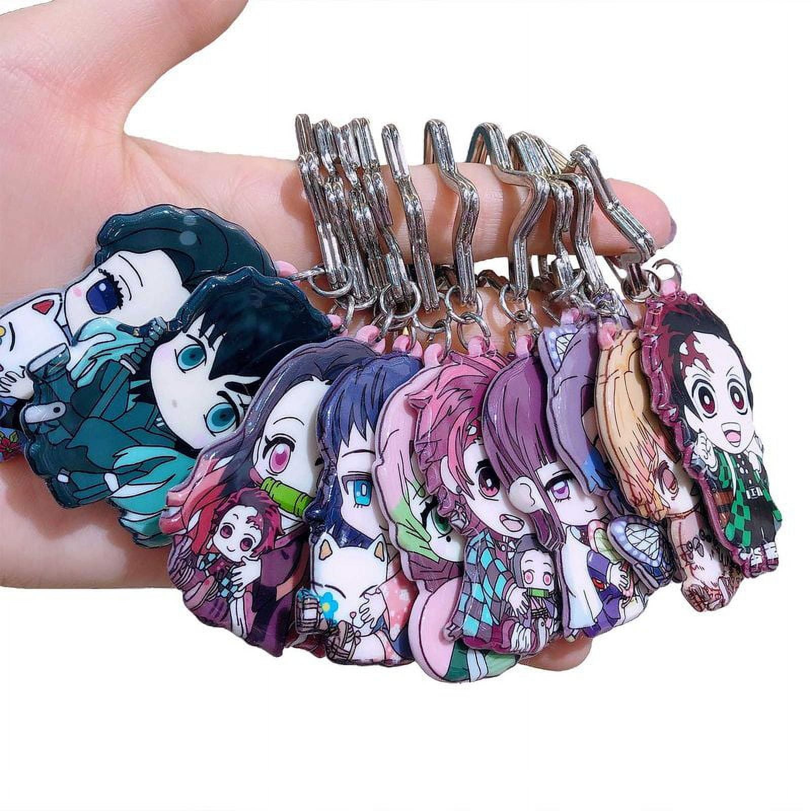 Taicanon 10 PCS Anime Demon Slayer Kimetsu no Yaiba rubber Keychain Key Ring Race Straps R